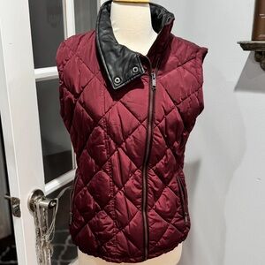 Andrew Marc MNY Performance Wine Quilted Puffer Vest with Black Faux Leather